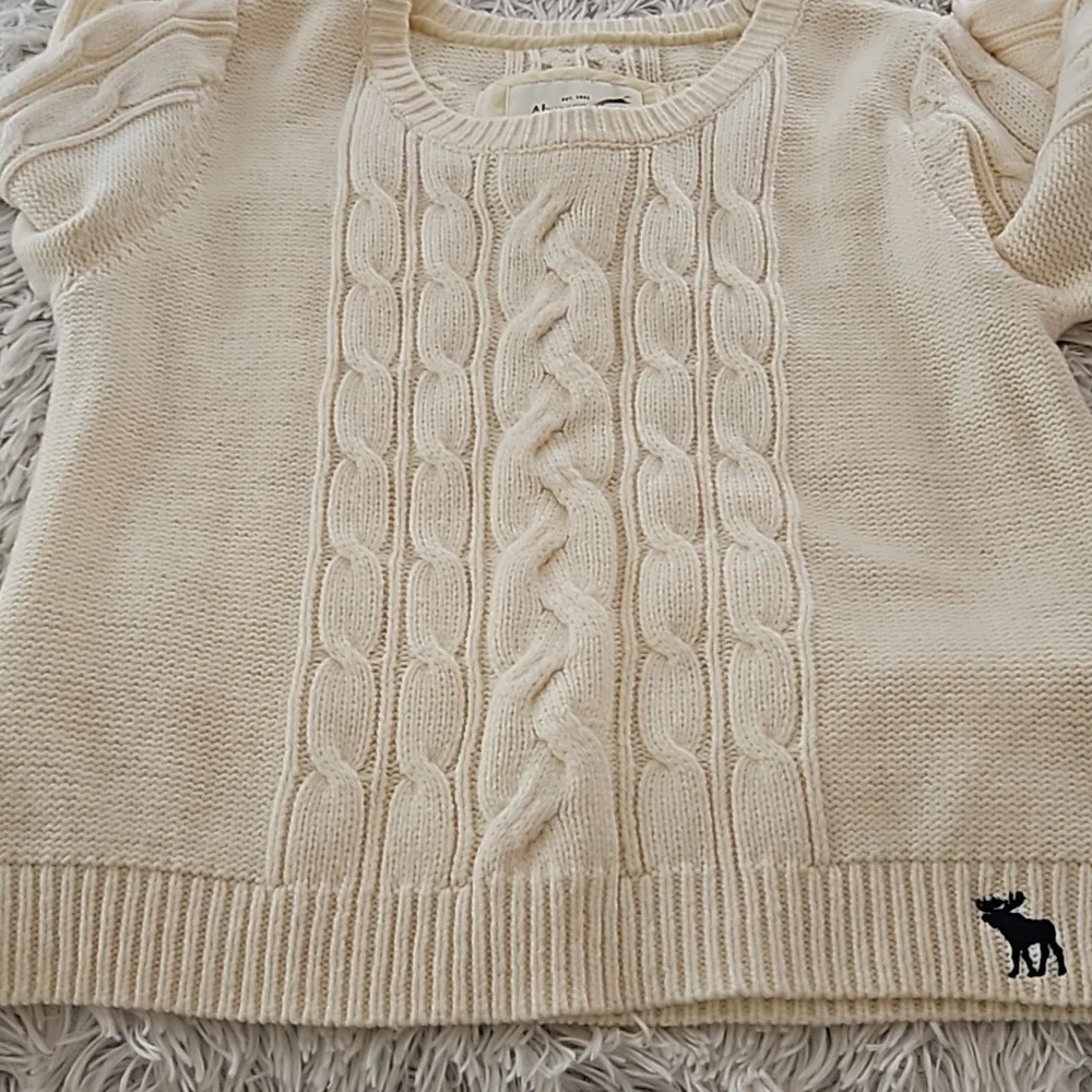 Vintage Abercrombie & Fitch Cable Knit Sweater Womens L Cream Ivory Crew Neck - Picture 8 of 12